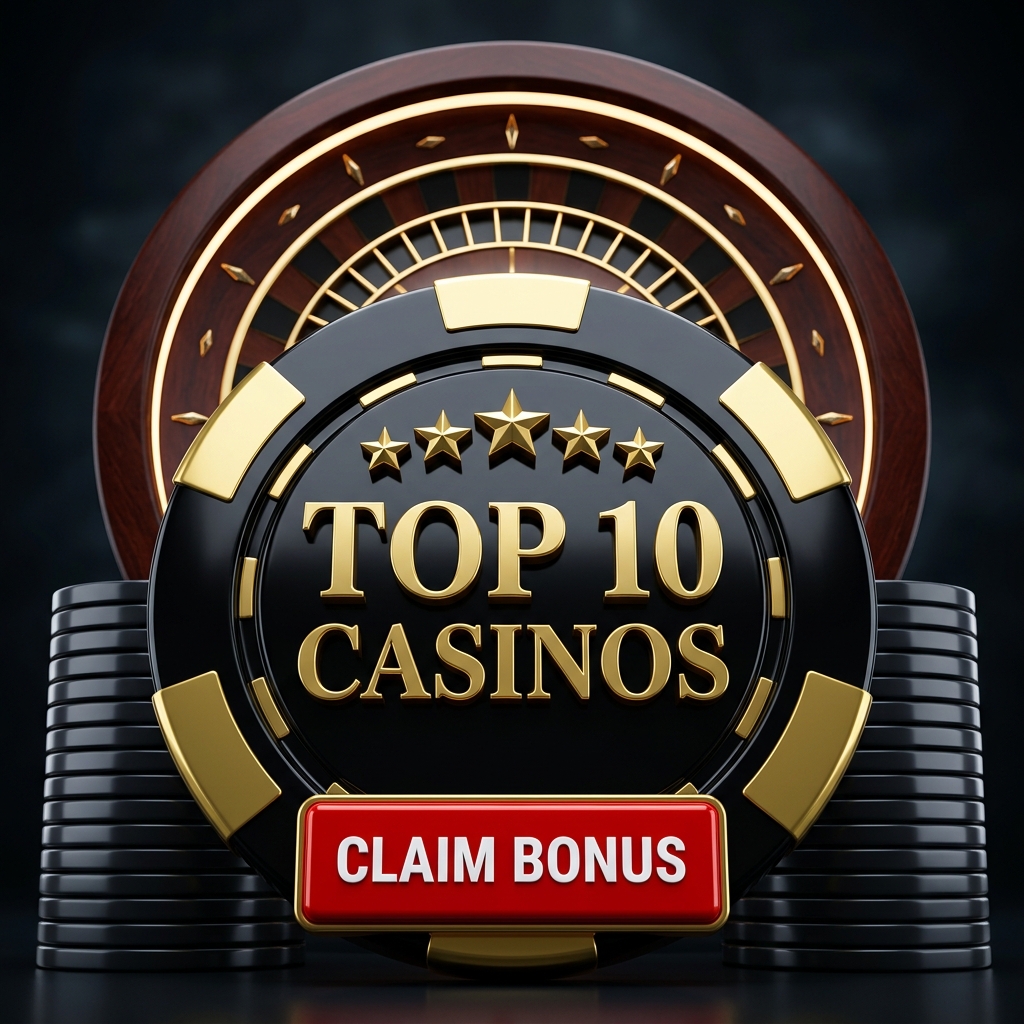 Luxury casino floor with a gold-accented poker chip and roulette wheel